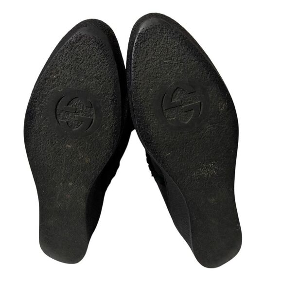 Gucci GG Monogram Web Black Suede Knee High Boots Size 7 Wedge Heel 14" Shaft - Picture 11 of 11